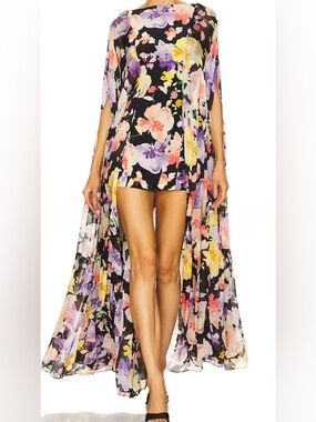 Garden Party floral print High Low Cape Dress Size S